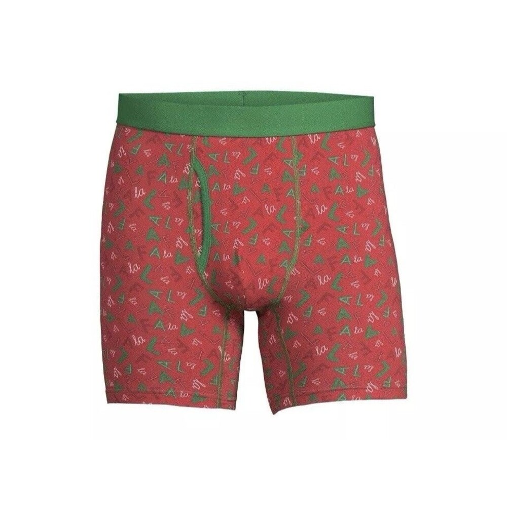 Holiday Time Mens Red Fa La La Christmas Boxer Brief Size Large (36-38)